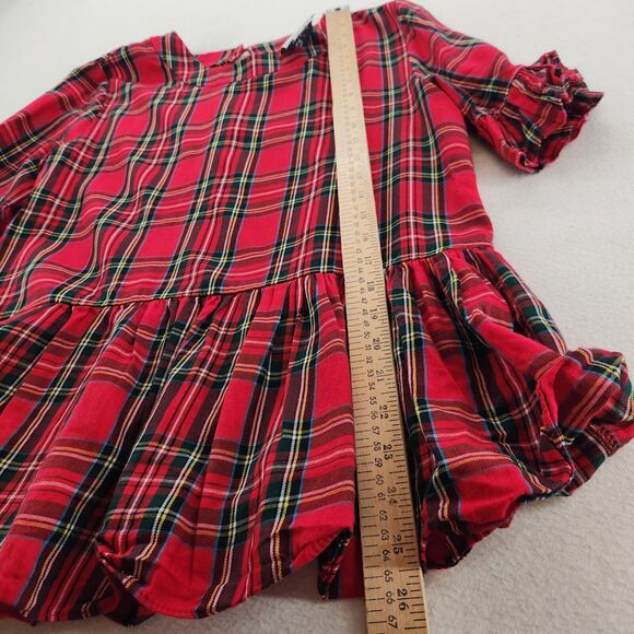 LaRoque Red Plaid Ruffle Peplum Blouse Size M Feminine Top Short Sleeve Casual - Picture 4 of 7